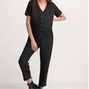 HATCH Noelle Jumper Maternity Black Short-Sleeve Jumpsuit Button Size 0